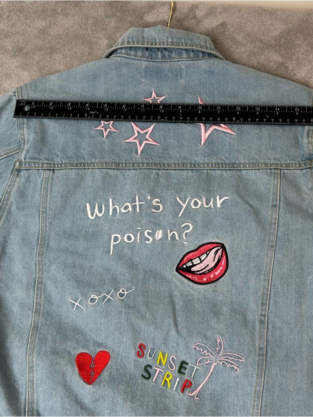 Ink Tee Jean Jacket Custom Embroidered Patchwork Color Blue Denim Women’s Size 4 - Picture 10 of 16